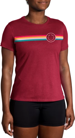 BROOKS Women's Distance Short Sleeve 2.0 (685 - Heather Razzmatazz/Rainbow Stripe)