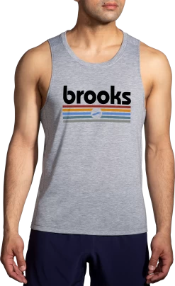 Men's Distance Tank 2.0 (061 - Heather Ash/Brooks Track Stripe)