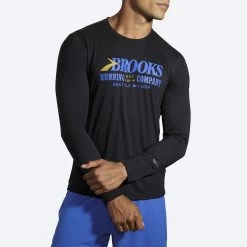 BROOKS Men's Distance Graphic Long Sleeve (095 - Black/Heritage) -Brooks Store 211319 095 ma distance graphic mens long sleeve running shirt