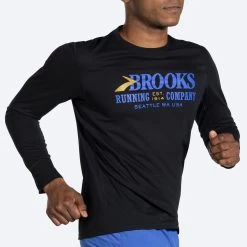 BROOKS Men's Distance Graphic Long Sleeve (095 - Black/Heritage) -Brooks Store 211319 095 mv distance graphic mens long sleeve running shirt