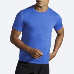 BROOKS Men's Distance Short Sleeve (471 - Heather Bluetiful) -Brooks Store 211323 471 ma distance mens short sleeve running shirt