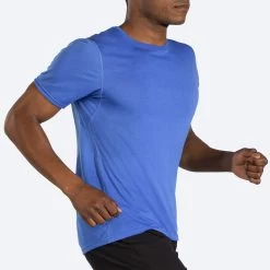 BROOKS Men's Distance Short Sleeve (471 - Heather Bluetiful) -Brooks Store 211323 471 mv distance mens short sleeve running shirt