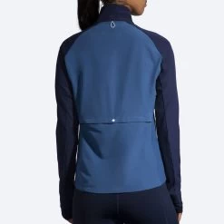 BROOKS Women’s Fusion Hybrid Jacket (463 - Navy/Blue Ash/Ice Blue) -Brooks Store 221499 463 mb fusion hybrid jacket womens running jacket