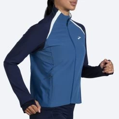 BROOKS Women’s Fusion Hybrid Jacket (463 - Navy/Blue Ash/Ice Blue) -Brooks Store 221499 463 mv fusion hybrid jacket womens running jacket