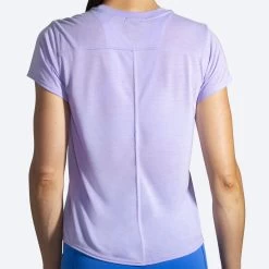BROOKS Women's Distance Graphic Short Sleeve (597 - Heather Violet Dash/Run Day) -Brooks Store 221541 597 mb distance graphic womens short sleeve running shirt