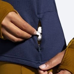 BROOKS Women's Notch Thermal Hoodie 2.0 (398 - Burnt Olive/Navy/Ice Blue) -Brooks Store 221568 398 d1 notch thermal hoodie womens long sleeve running shirt