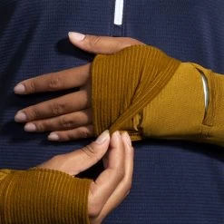 BROOKS Women's Notch Thermal Hoodie 2.0 (398 - Burnt Olive/Navy/Ice Blue) -Brooks Store 221568 398 d2 notch thermal hoodie womens long sleeve running shirt