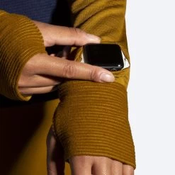 BROOKS Women's Notch Thermal Hoodie 2.0 (398 - Burnt Olive/Navy/Ice Blue) -Brooks Store 221568 398 d4 notch thermal hoodie womens long sleeve running shirt