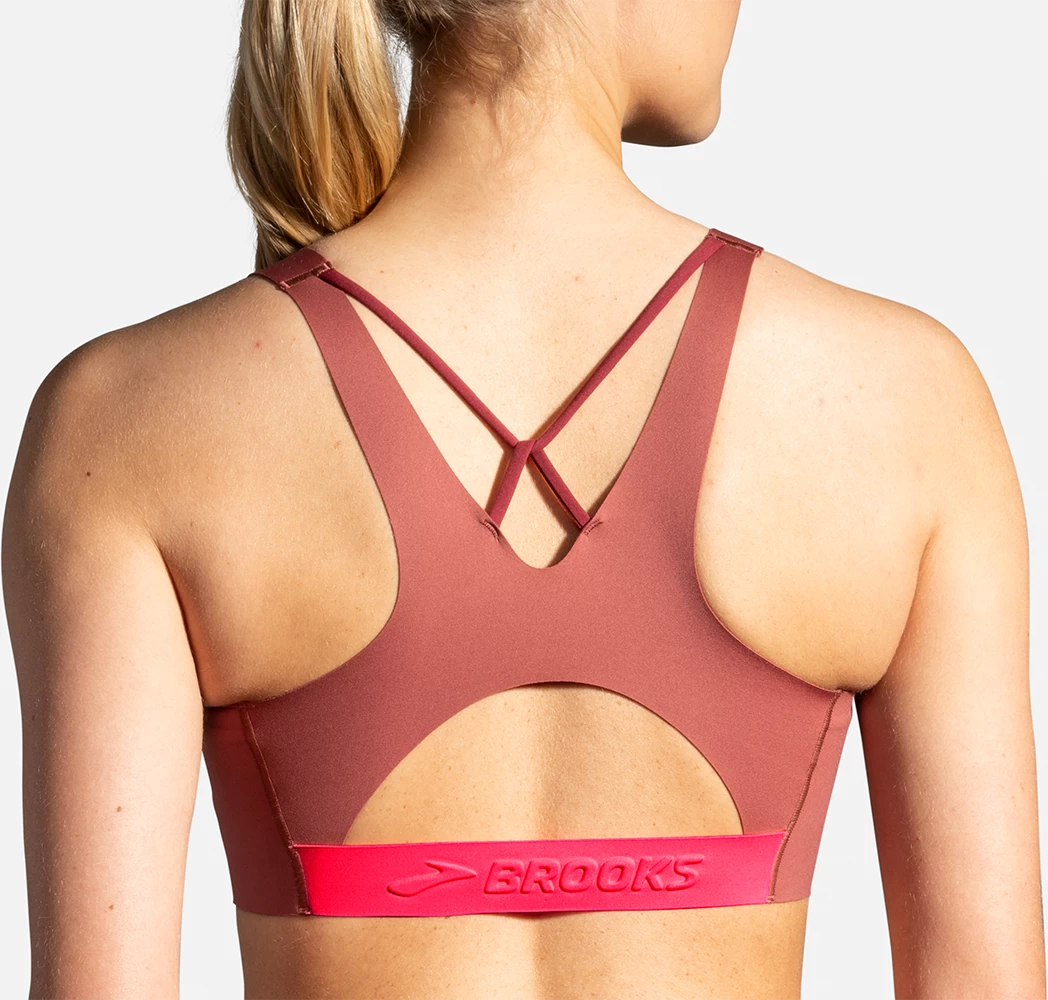 BROOKS Women's Dare V Neck Run Bra (691 - Terracotta/Fluoro Pink) 4 BROOKS Women's Dare V Neck Run Bra (691 - Terracotta/Fluoro Pink) - Image 4