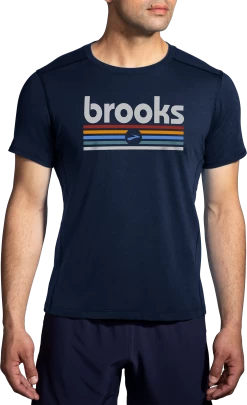 Men's Distance Short Sleeve 2.0 (496 - Heather Navy/Brooks Track Stripe)