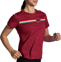 BROOKS Women's Distance Short Sleeve 2.0 (685 - Heather Razzmatazz/Rainbow Stripe) -Brooks Store 8DD9A714 EE71 460D A43B DC505D054906