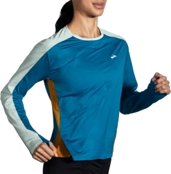 BROOKS Women's Sprint Free Long Sleeve 2.0 (433 - Pacific/Lightest Sky/Ochre) -Brooks Store F022BDF7 004F 4E6F B092 2CFA8E6A949D